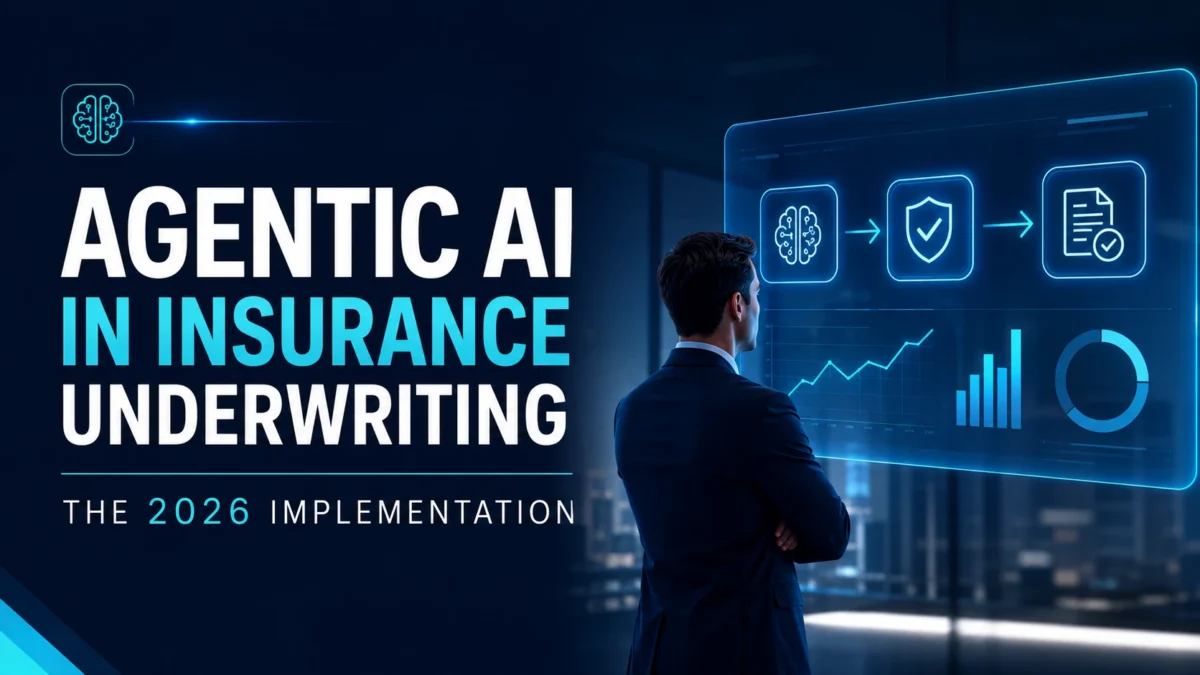 Futuristic insurance underwriting command center with AI automation dashboards risk analysis holographic workflows and enterprise insurtech analytics.