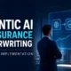 Futuristic insurance underwriting command center with AI automation dashboards risk analysis holographic workflows and enterprise insurtech analytics.