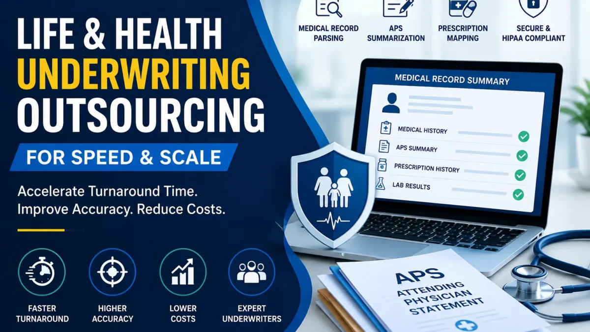 Life and health underwriting outsourcing services for faster insurance policy processing and APS summarization