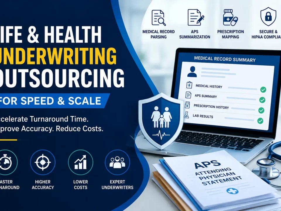 Life and health underwriting outsourcing services for faster insurance policy processing and APS summarization
