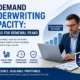 Corporate insurance underwriting professional analyzing submissions with scalable renewal peak workflow graphics representing on-demand underwriting capacity, faster processing, lower costs, and secure underwriting support.