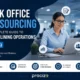 Professional illustration of back office outsourcing services including accounting, HR, payroll, data entry, customer support, and business operations.