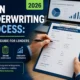 Professional illustration of the loan underwriting process for lenders, showing loan application review, risk assessment, compliance checks, and funding workflow in 2026.
