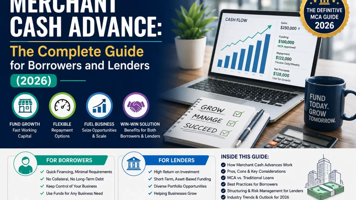 Merchant Cash Advance guide illustrating business funding, lender approval process, and small business financing.